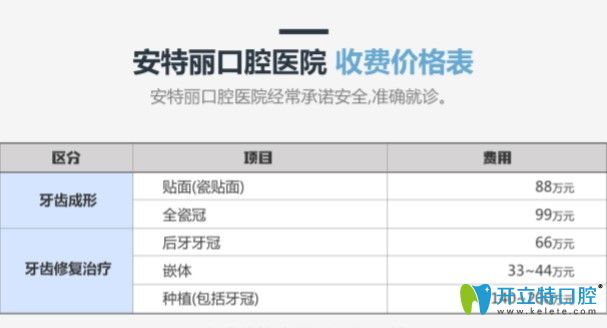 韓國安特麗牙科項目價格