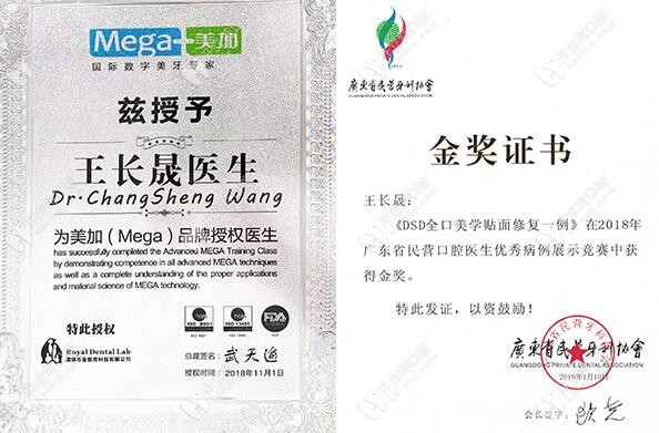 深圳羅湖麥芽口腔牙醫(yī)王長晟所獲榮譽